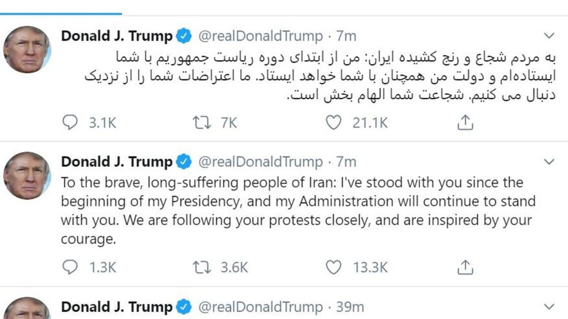 Trump following Iran protests closely, says ‘inspired’ by Iranians’ courage