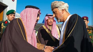 King Salman greets Oman's Sultan Haitham bin Tariq al-Said (SPA)