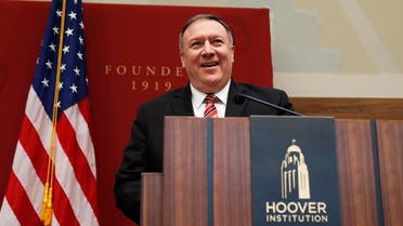 US Secretary of State Mike Pompeo speaks during an event hosted by the Hoover Institution at Stanford University in Stanford, California, on  January 13, 2020. (AP)