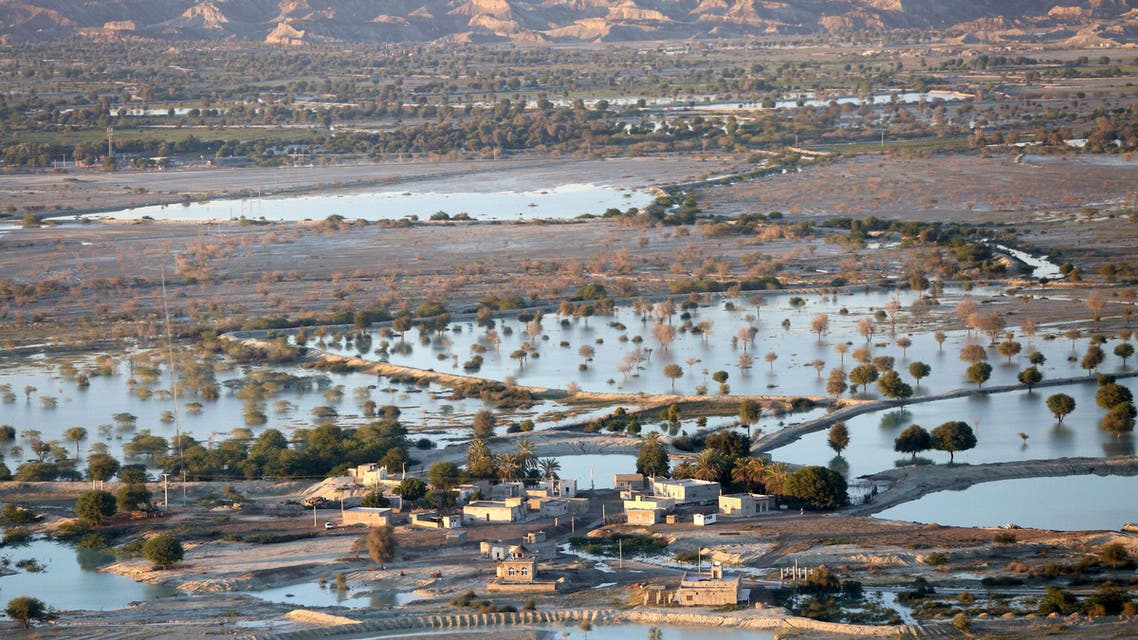 A picture taken on January 13, 2020 shows flooding in Iran's Sistan-Baluchistan region with rain water covering the village Dashtiari, as severe downpour led to floods across region. (AFP)