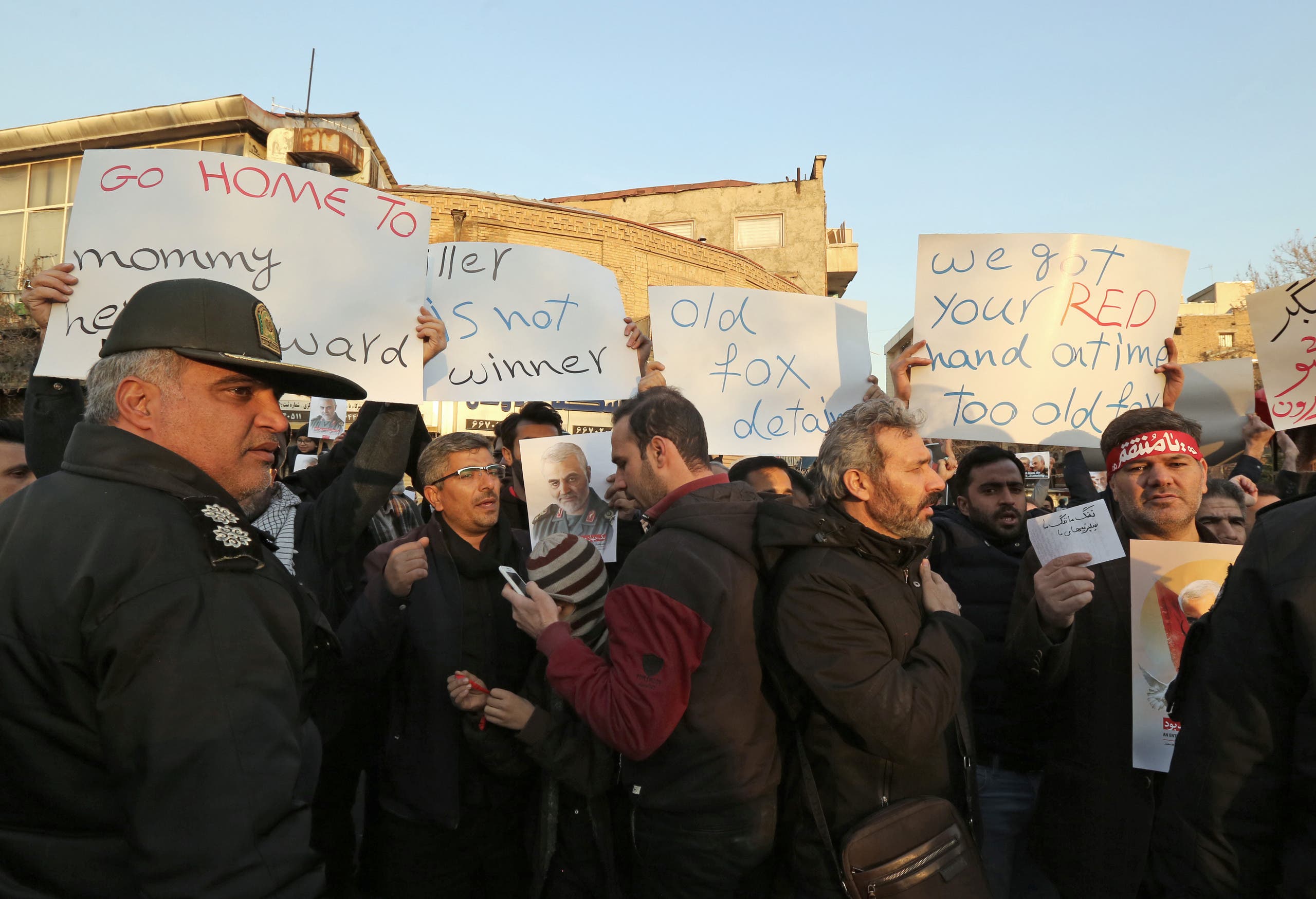 Iranian demonstrators protest in front of the British embassy in the capital Tehran on January 12, 2020. (AFP)