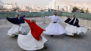 Fahima Mirzaie, 23, founder of a Sama Dance group dances with her teammates in Kabul, Afghanistan, on December 9, 2019. (Reuters)