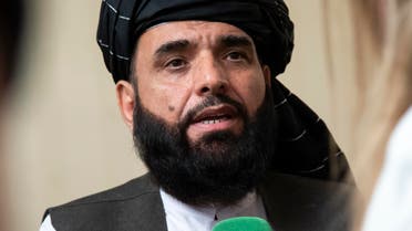 uhail Shaheen, spokesman for the Taliban's political office in Doha, speaks to the media in Moscow, Russia. (AP)