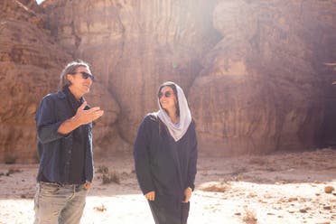 Neville Wakefield and Raneem Farsi, curators of Desert X AlUla, onsite. photo by Noon Art, image courtesy RCU. 