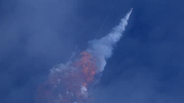 A SpaceX Falcon 9 rocket engine self-destructs after jettisoning the Crew Dragon astronaut capsule during an in-flight abort test after lift of from the Kennedy Space Center in Cape Canaveral. (Reuters)
