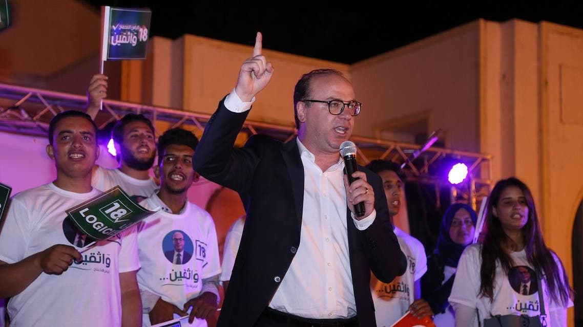 Elyes Fakhfakh, a Tunisian presidential candidate, speaks during an electoral campaign in Tunis on September 12, 2019. (AFP)