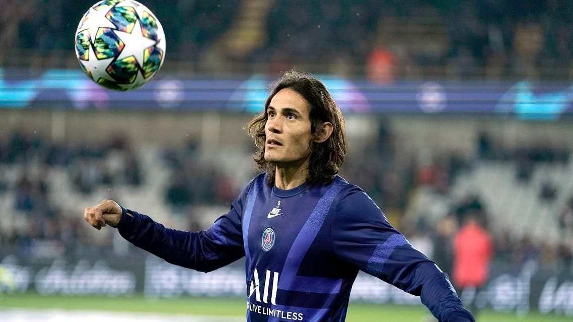 Paris Saint-Germain's Uruguayan forward Edinson Cavani warm up prior the UEFA Champions League Group A football match between Brugge and Paris Saint-Germain's (PSG) on October 22, 2019 at the Jan Breydel stadium in Bruges. (AFP)