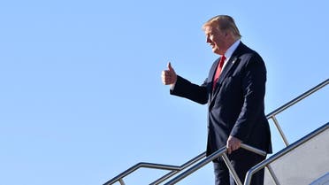 US President Donald Trump gestures as he arrives January 19, 2020 at Austin-Bergstrom International Airport in Austin, Texas. (AFP)