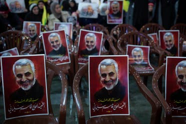 Posters of slain Iranian Revolutionary Guard Gen. Qassem Soleimani are placed on chairs as supporters of Hezbollah leader Sayyed Hassan Nasrallah gather for his televised speech in a southern suburb of Beirut, Lebanon, Sunday, Jan. 5, 2020. (File photo: AP)