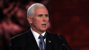 U.S. Vice President Mike Pence speaks at the World Holocaust Forum marking 75 years since the liberation of the Nazi extermination camp Auschwitz, at Yad Vashem Holocaust memorial centre in Jerusalem, Thursday, Jan. 23, 2020. (Abir Sultan, Pool via AP)
