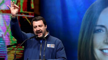 Leader of Italy's far-right League party Matteo Salvini speaks on stage during a rally ahead of a regional election in Emilia-Romagna, in Ravenna. (Reuters)