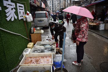 A masked vendor sells fish and turtles at a market in Wuhan where the coronavirus was discovered. (File photo: AFP)