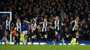 Newcastle United players celebrate after Florian Lejeune scores their second goal against Everton, January 21, 2020. (File photo: Reuters)