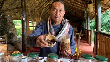 Jacques Ramarlah, a farmer and agricultural entrepreneur displays samples of Bourbon pointu coffee variety at the Kafen Drazana packaging factory in Ampefy town of Itasy region, Madagascar January 24, 2020. (Reuters)