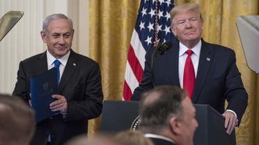 President Trump and Israeli PM Netanyahu speak during a joint statement in the East Room of the White House on January 28, 2020 in Washington, DC. (AFP)