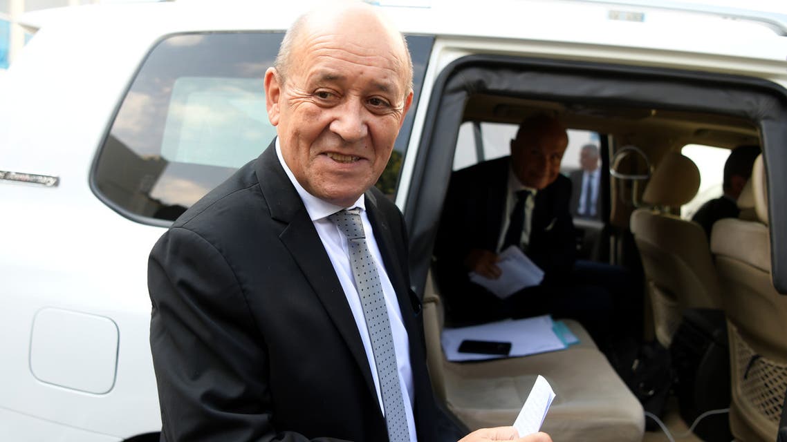 French Foreign Affairs Minister Jean-Yves Le Drian arrives to meet the Tunisian parliament president on January 9, 2020 in Tunis to discuss developments in the Libyan crisis.