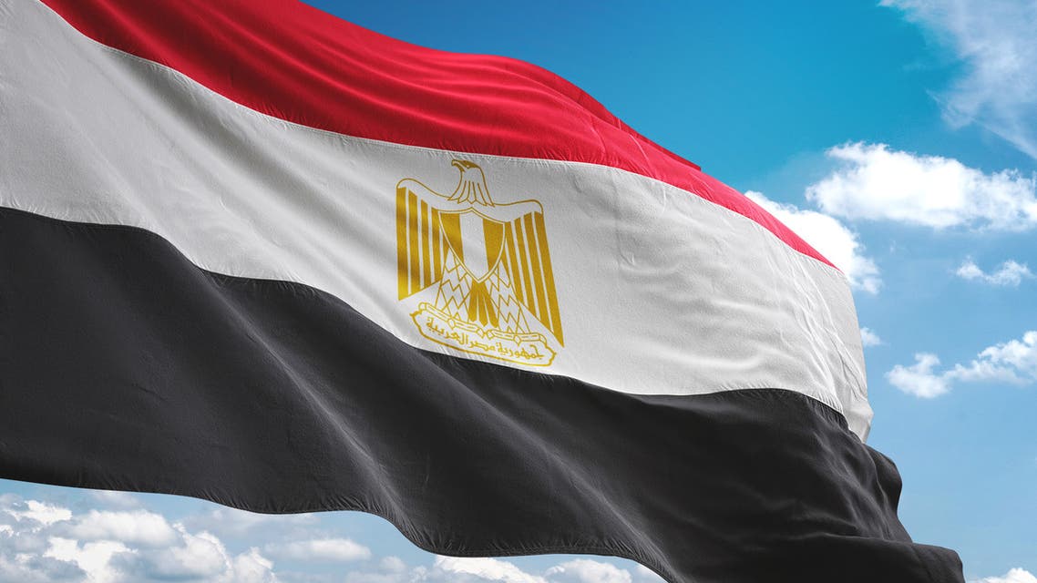 Egypt flag waving cloudy sky background stock photo