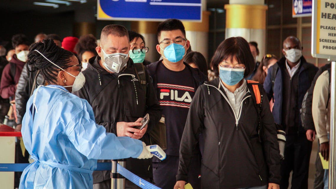 Passengers arriving from Changsha in China are screened in Nairobi, Kenya on Jan. 29, 2020. (AP)