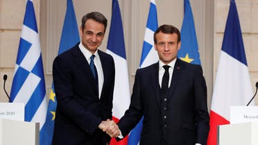 Greek PM Mitsotakis with French President Emmanuel Macron, January 29, 2020. Greece, France. (Reuters) 