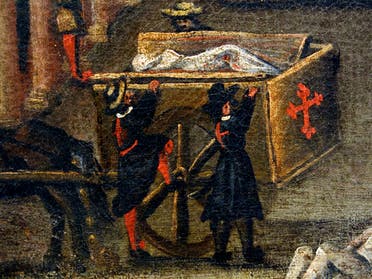 لوحة تجسد عملية نقل جثث عدد من ضحايا الطاعون بإيطاليا