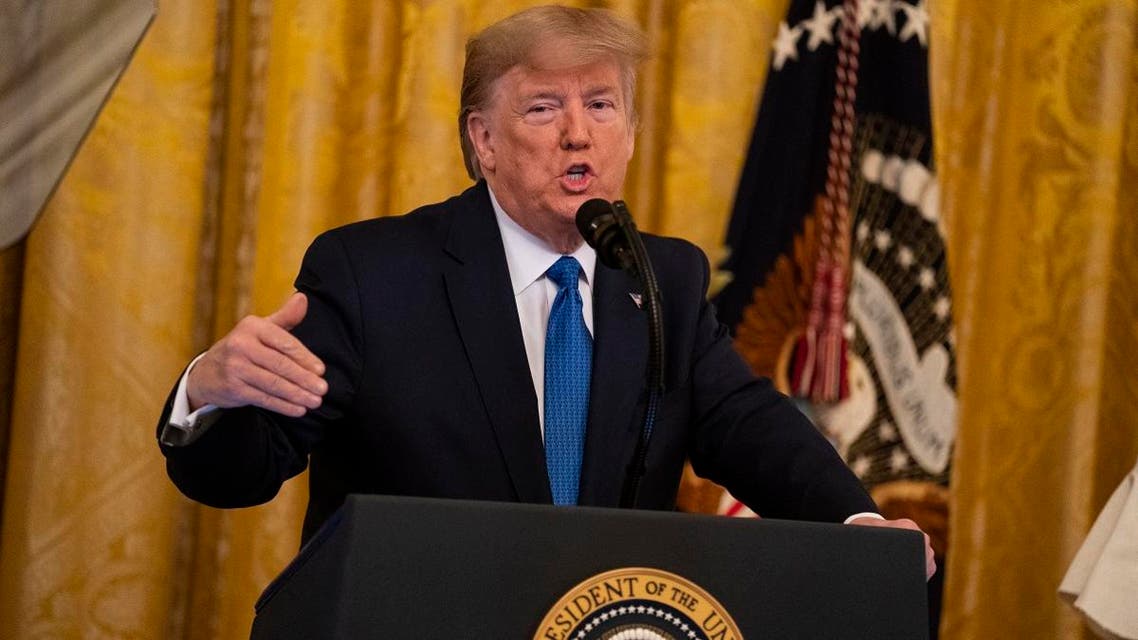 President Donald Trump speaks during an event on human trafficking in the East Room of the White House, Friday, Jan. 31, 2020, in Washington. (AP)