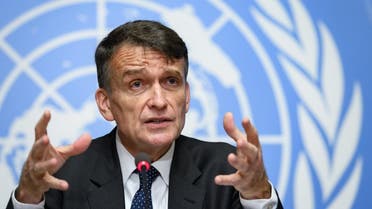 United Nations Relief and Works Agency for Palestine Refugees in the Near East (UNRWA) Acting Commissioner-General Christian Saunders attends a press conference at the United Nations offices in Geneva, on January 31, 2020. (AFP)