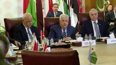 محمود عباس خلال اجتماع الجامعة العربية