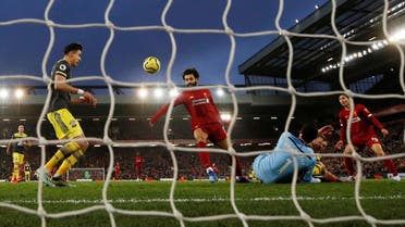 Liverpool's Mohamed Salah scores their fourth goal. (Reuters)