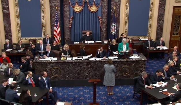 The US Senate during the vote on Trump impeachment charges. (Screengrab/Courtesy Senate TV)