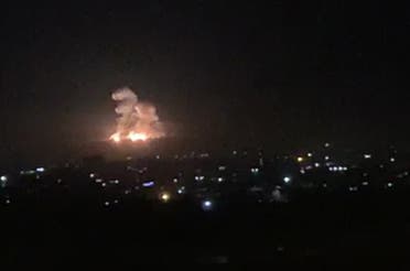 An image grab shows on November 20, 2019 smoke and fire billowing during a reported Israeli air strike on the outskirts of Damascus. The Israeli army confirmed that it carried out strikes against military sites in Damascus today, in response to rocket fire from Syria. (File photo)