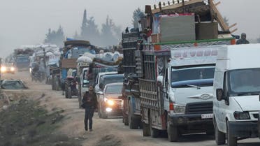 A view of trucks carrying belongings of displaced Syrians, is pictured in the town of Sarmada in Idlib province, Syria, on January 28, 2020. (File photo: Reuters)