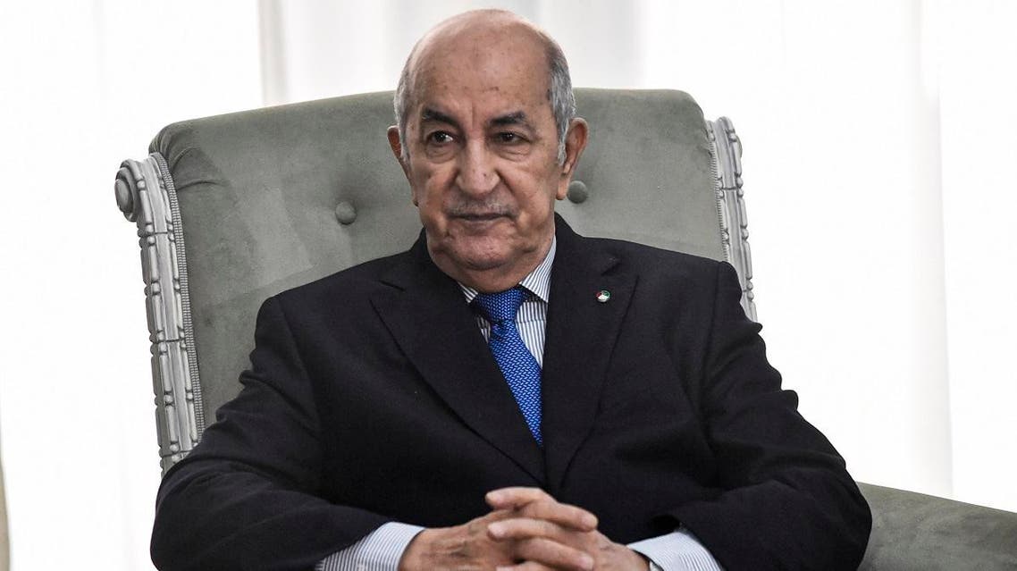 Algerian President Abdelmadjid Tebboune meets with the visiting French Foreign Minister (unseen) in the capital Algiers on January 21, 2020. (AFP)