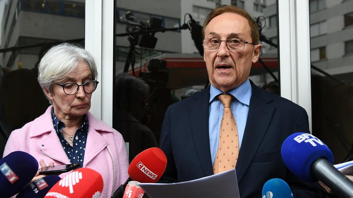 French Ice Sports Federation (FFSG) President Didier Gailhaguet (R) announces his resignation to the press after a FFSG exceptional council in Paris on February 8, 2020. (AFP)
