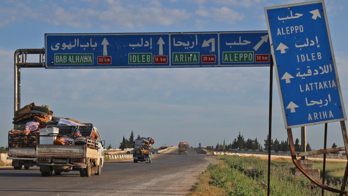 Syrians drive with their belongings along the main Damascus-Aleppo highway near the town of Saraqib in Syria's jihadist-held Idlib province on May 9, 2019 as they flee possible air strikes by the regime and its allies in the area. Violence in the northwestern Syrian region of Idlib has displaced more than 150,000 people in the past week, the UN said, as the regime and Russia upped deadly bombardment of the jihadist bastion. The uptick in strikes and shelling on the region dominated by Syria's former Al-Qaeda affiliate has also knocked 12 hospitals and 10 schools out of action, it said.