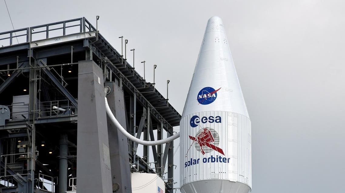 The Solar Orbiter spacecraft, built for NASA and the European Space Agency, sits atop launch pad 41 aboard a United Launch Alliance Atlas V rocket as it is prepared for launch at the Cape Canaveral Air Force Station in Cape Canaveral, Florida, US, February 9, 2020. (Reuters)