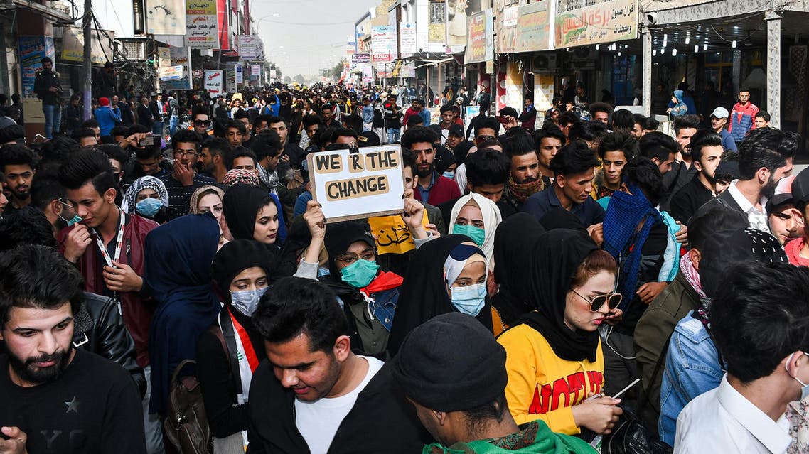 Student protesters call for a strike as they gather during an anti-government demonstration in the southern Iraqi city of Nasiriyah in Dhi Qar province. (AFP)