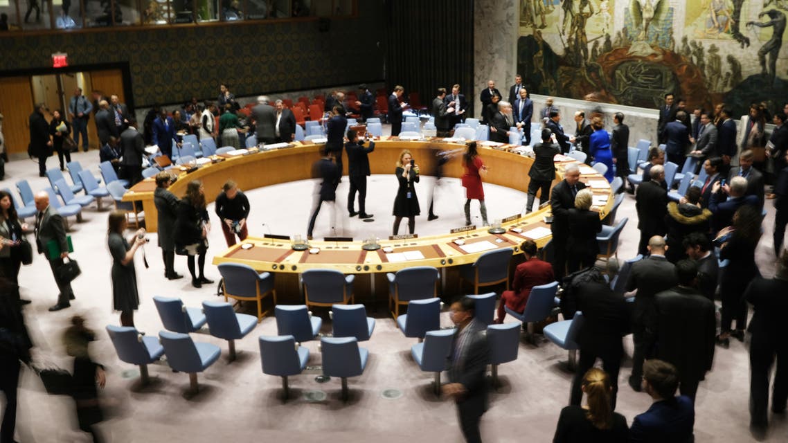 NEW YORK, NEW YORK - JANUARY 09: Members of the United Nations (UN) Security Council participate in a meeting titled Maintenance of International Peace and Security on January 09, 2020 in New York City. Representatives from over 50 nations voiced their concerns about ongoing conflicts in the world including recent tensions between Iran and America. Spencer Platt/Getty Images/AFP