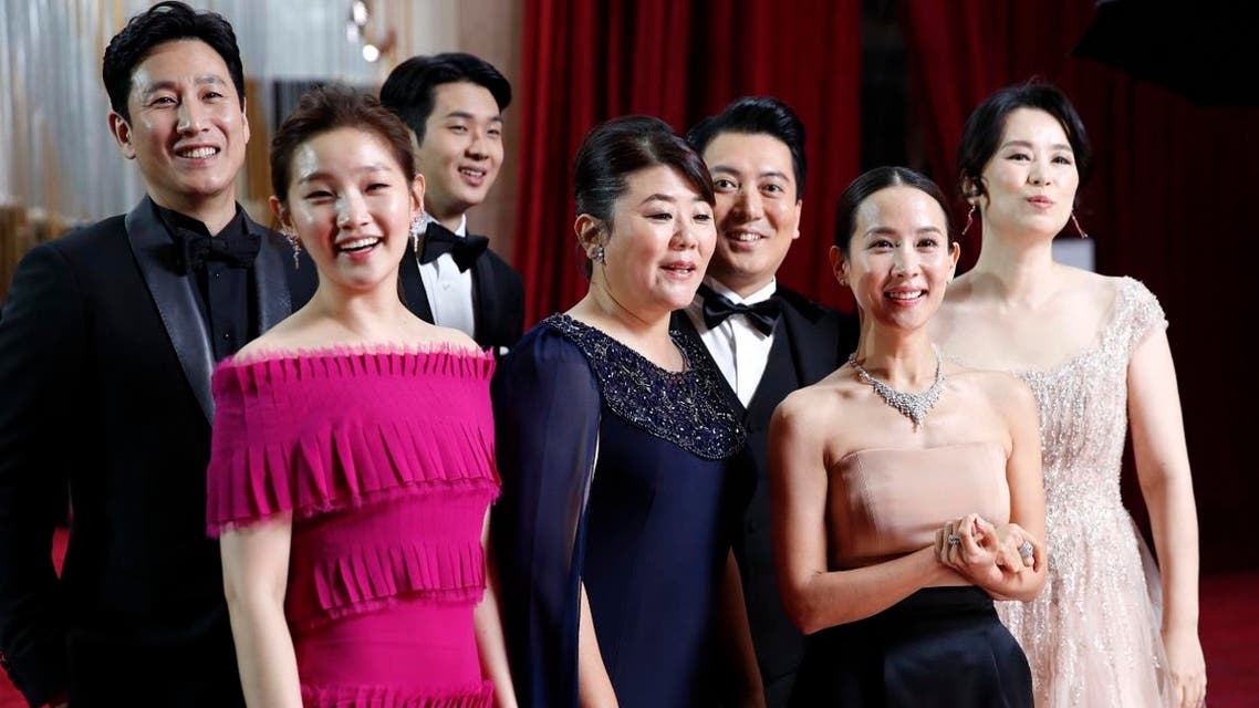 The cast of “Parasite” arrives at the Oscars on Sunday, Feb. 9, 2020, at the Dolby Theatre in Los Angeles. (Photo: AP)
