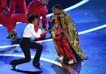 Janelle Monae (left), and Billy Porter perform onstage at the Oscars on February 9, 2020, at the Dolby Theatre in Los Angeles. (AP)