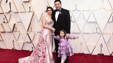 Waad Al-Kateab (left), and Hamza Al-Kateab arrive at the Oscars on February 9, 2020, at the Dolby Theatre in Los Angeles. (AP)