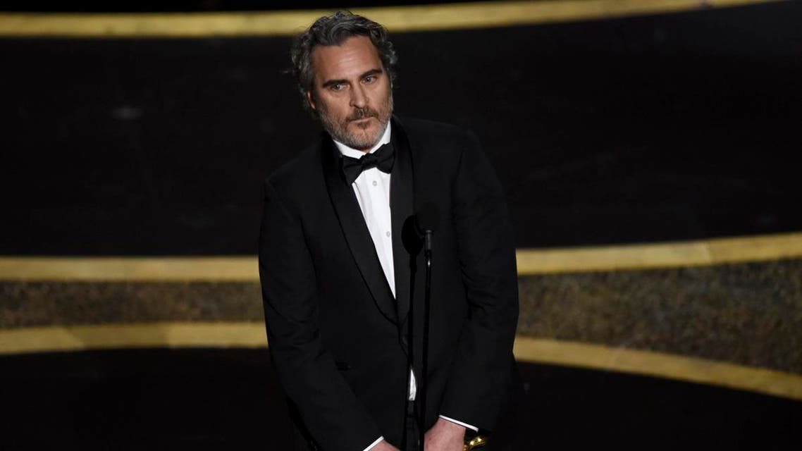 Joaquin Phoenix accepts the award for best performance by an actor in a leading role for "Joker" at the Oscars on Sunday, Feb. 9, 2020. (Photo: AP)