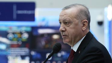 Turkey's President Recep Tayyip Erdogan speaks during a meeting in Ankara on Feb. 10, 2020.  (AP)