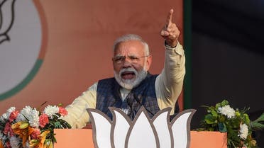 India's Prime Minister and Bharatiya Janata Party (BJP) leader Narendra Modi gestures as he speaks during a rally for the upcoming Delhi state elections in New Delhi. (AFP)