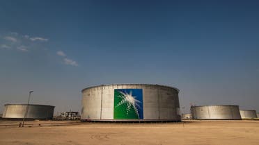 A view shows branded oil tanks at Saudi Aramco oil facility in Abqaiq, Saudi Arabia, on October 12, 2019. (Reuters)
