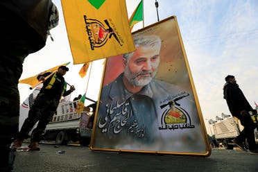 Kata'ib Hezbollahat the funeral for Abu Mahdi al-Mohandes, in Baghdad. (Reuters)