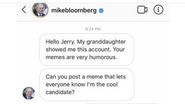 Meme from "Fuckjerry" Mike Bloomberg Instagram (cropped to avoid fuck) (supplied)