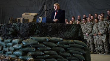 US President Donald Trump speaks to the troops during a surprise Thanksgiving day visit at Bagram Air Field, on November 28, 2019 in Afghanistan. (File photo: AFP)