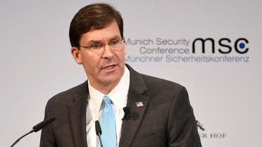 US Secretary for Defense Mark Esper speaks on the second day of the Munich Security Conference in Munich. (AP)