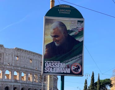 A poster of Qassem Soleimani hangs in Rome, Italy. (Twitter)