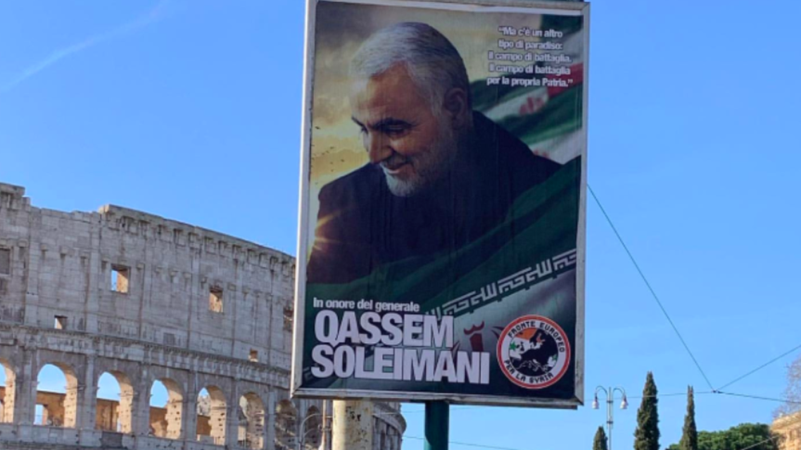 Qassem Soleimani's poster hangs in Italy. (Twitter)